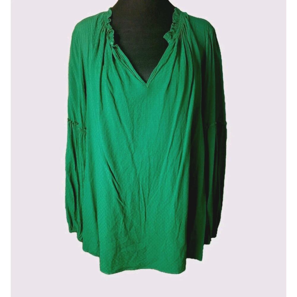 Crown & Ivy Curvy 2X‎ Green Flowy Tunic Textured Peasant Ruffle Blouse